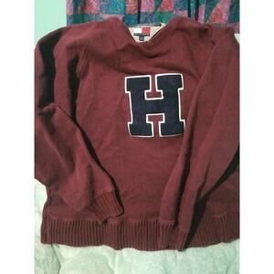 Tommy HilfigerWomen's Medium Red Crew Neck "H" Sweater Distressed